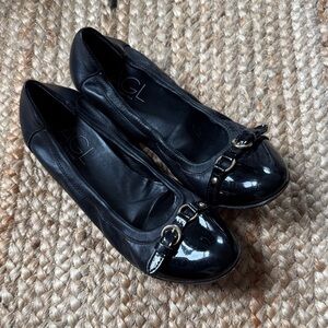 AGL Monika 39.5 Black Cap Toe Leather Ballet Flats Buckle Attilio Giusti Leombru